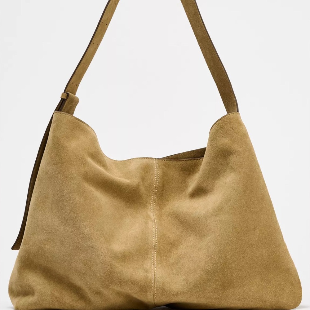 Zara-Tan real Suede oversized Shoulder/Crossbody Bag- Brand New